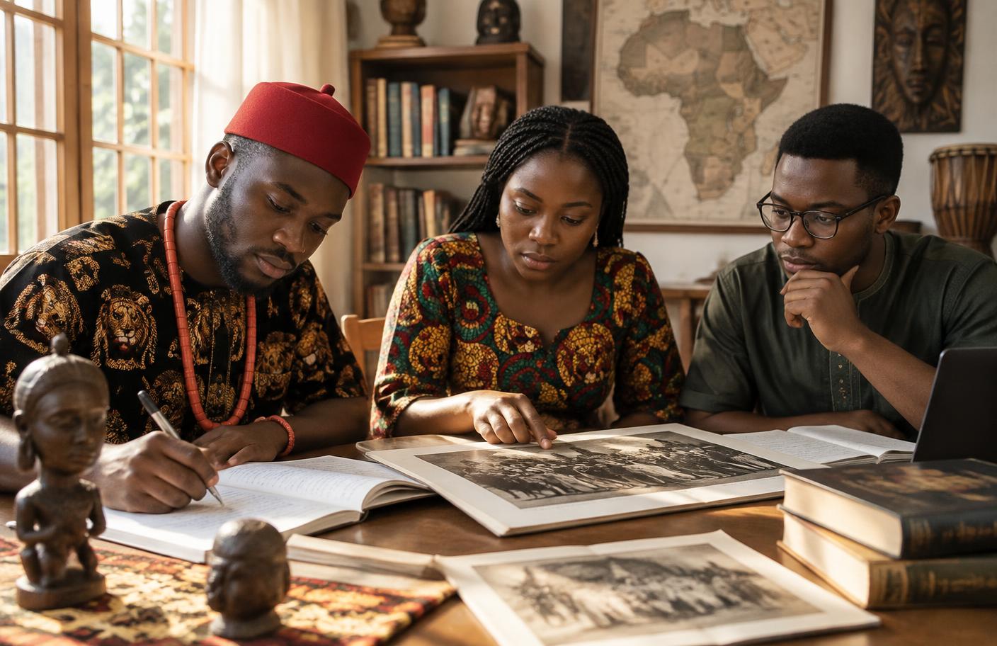 Students examining archival materials together